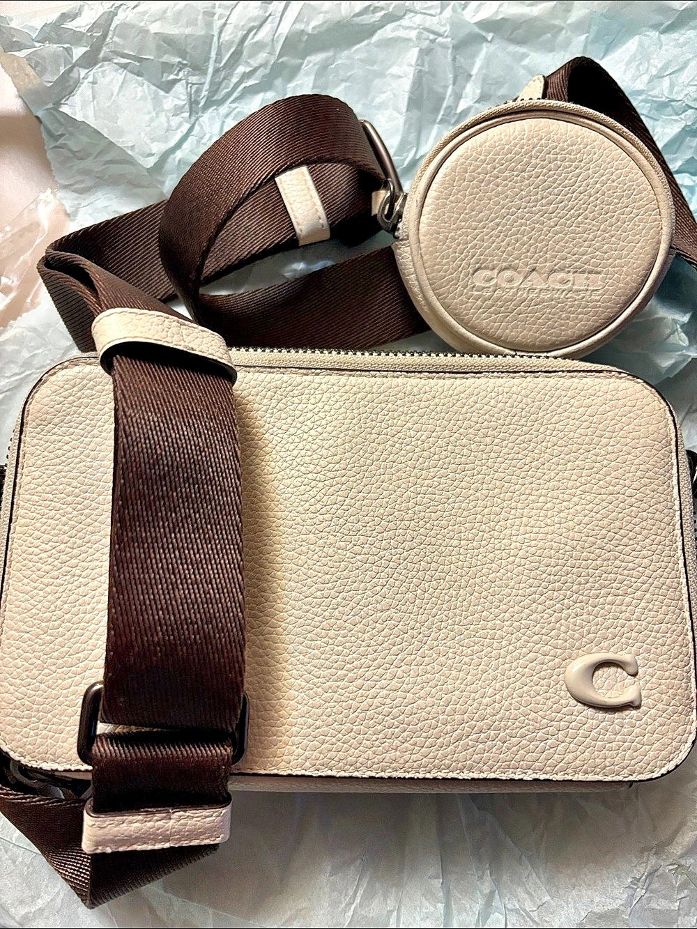 Coach Hybrid Crossbody with Round Pouch Cream & Brown Like New